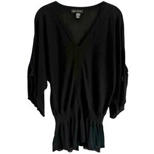 Cable & Gauge Black Dolman Sleeve Top V-Neck Elastic Waist Casual Boho Style M